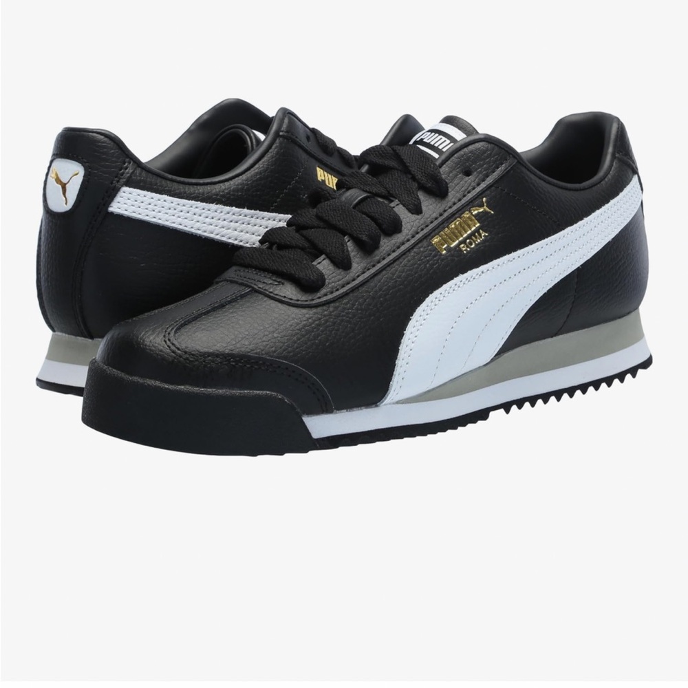 Puma Roma Classic Black and White Sneakers with Smokey Grey Detail